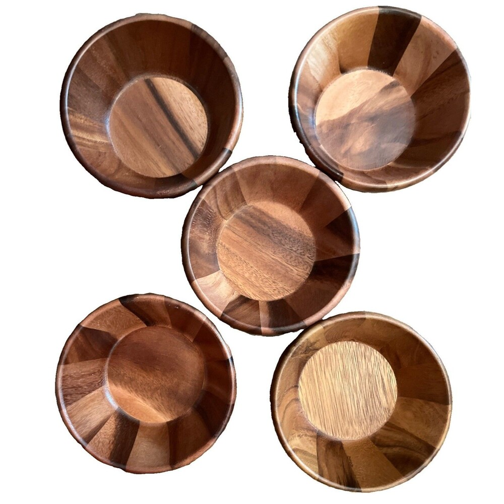 Set of 5 Wooden Acacia Wood Salad Bowls 6" x 2.5"  by Lipper International New